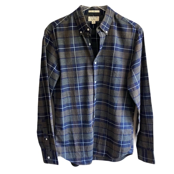 J. Crew Albiate Milano Blue Plaid Cotton Flannel Casual Button Down Shirt Size M - Picture 1 of 6